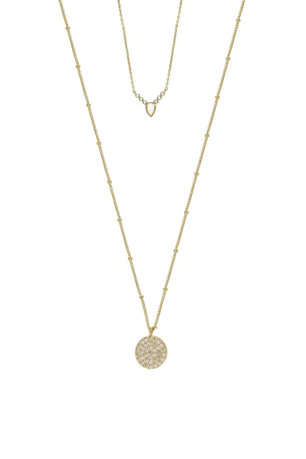 Zoe Delicate Opal and Crystal Coin 18k Gold Plated Layered Necklace