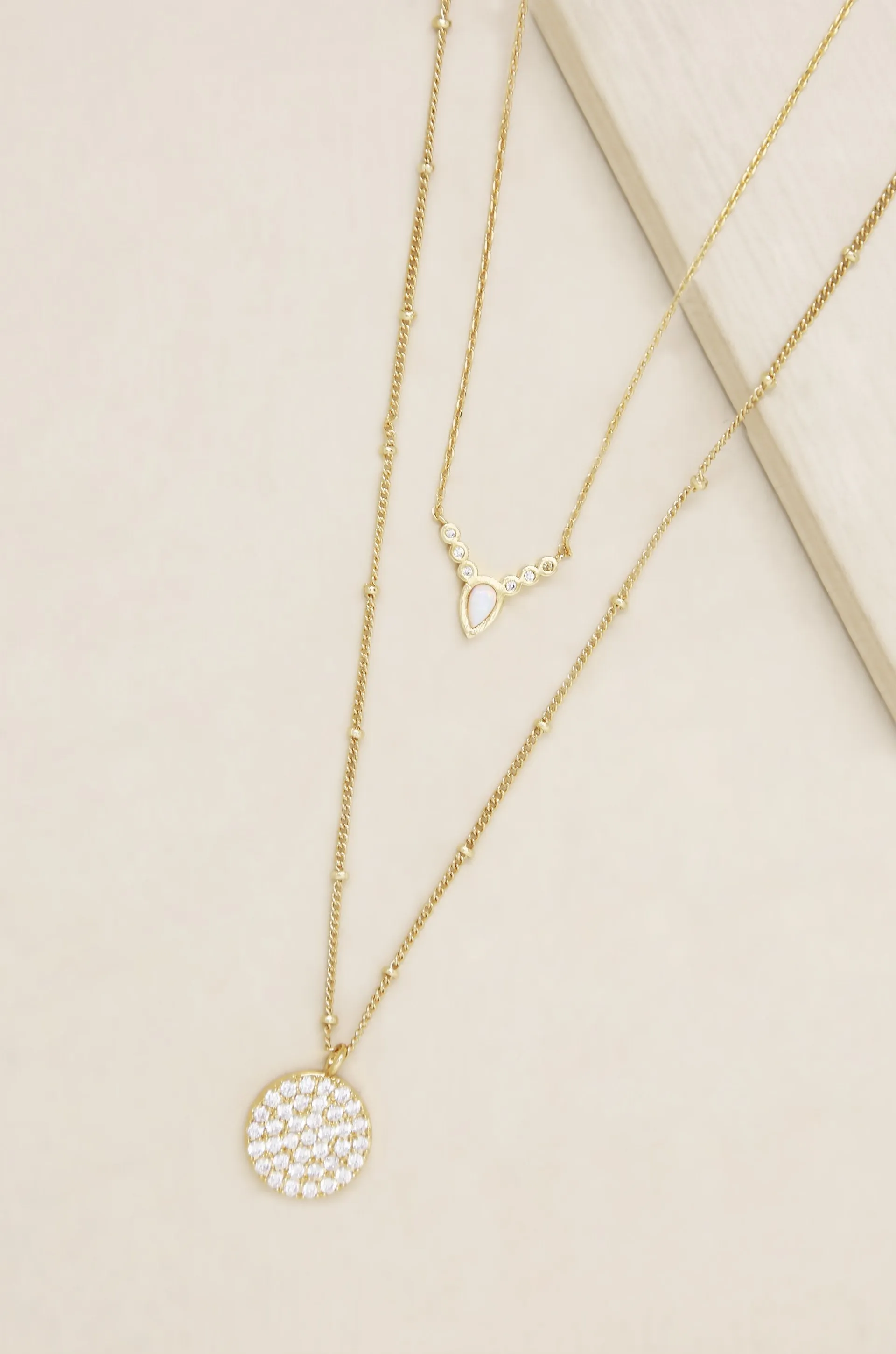 Zoe Delicate Opal and Crystal Coin 18k Gold Plated Layered Necklace